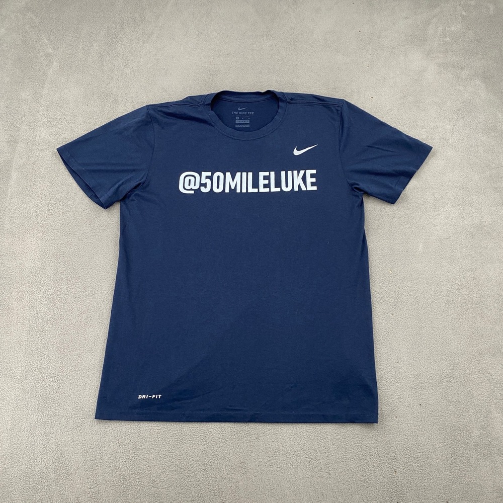 Nike Dri-FIT Mens Navy Blue 50MILELUKE Graphic Running T-Shirt Size M 7876